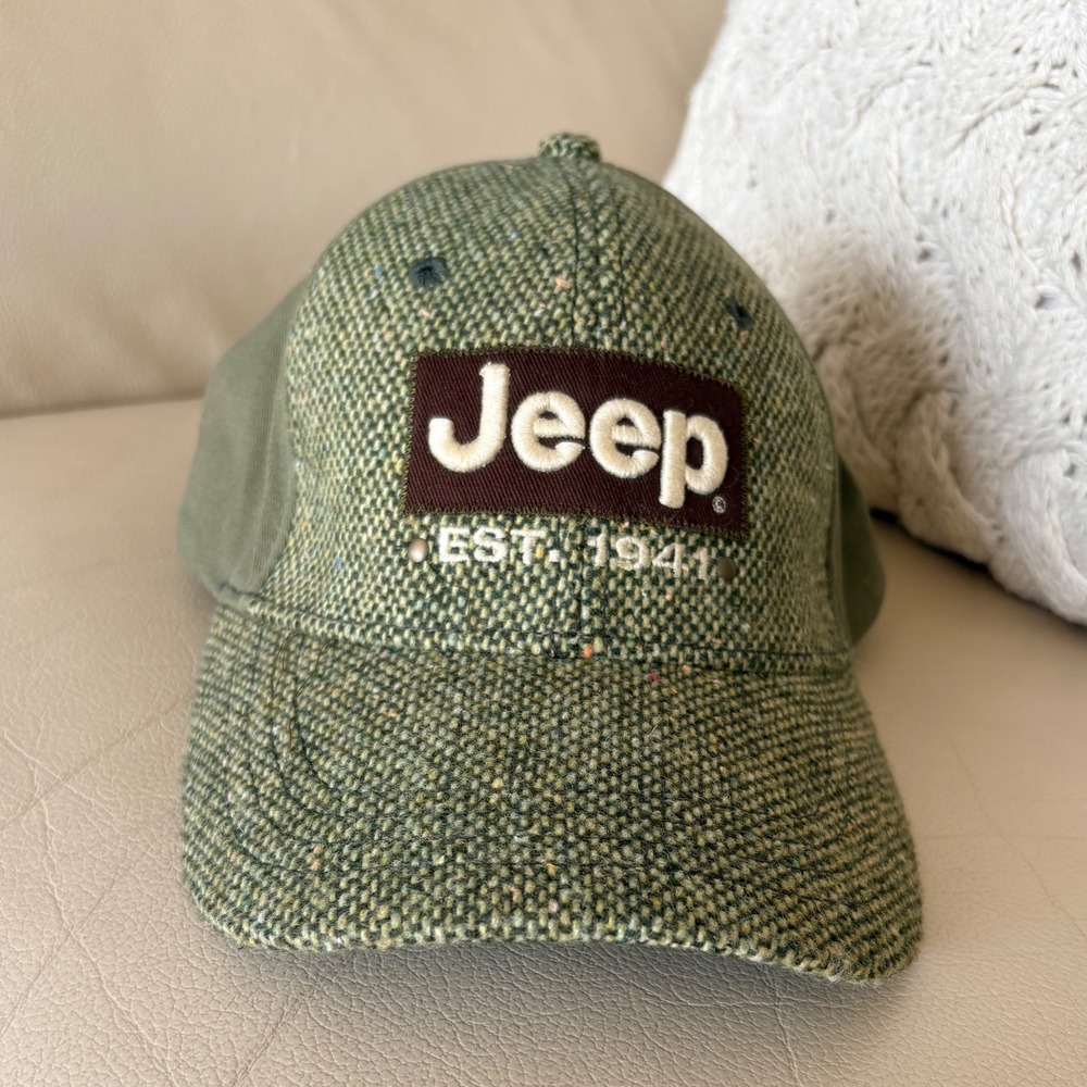 Jeep Est 1941 Hat Cap Adjustable Green Tweed Logo‎ Patch Mens Womens Unisex